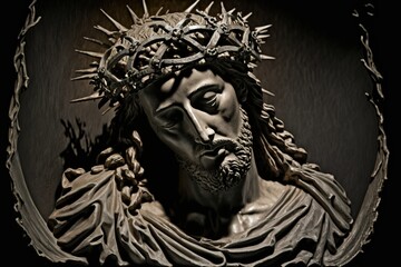Fototapeta premium illustration of Jesus Christ in crown of thorns. AI generated 