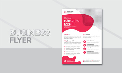 Corporate business flyer template design with pink color. Business flyer layout template in A4 size template. Grow your business. Digital marketing agency flyer. Fresh & clean design template