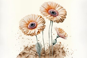  Gerbera daisies flowers water color style. High Quality illustration. Generative AI