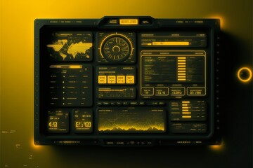 Cyberpunk interface in yellow and black, monitoring tools