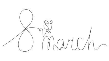 Continuous drawing Happy 8 march day. Isolated Vector illustration.