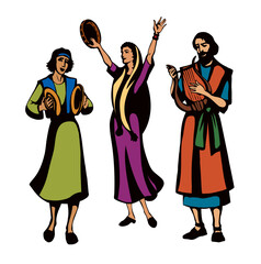 Obraz premium The ancient people are having fun. Vector drawing
