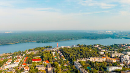 Kaluga, Russia. Yachensky reservoir. Panorama of the city from the air, Aerial View