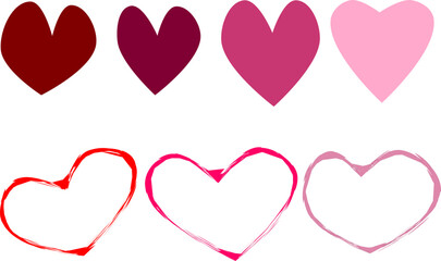 red pink solid sketch heart shapes vector set