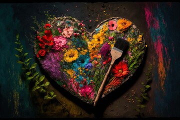 Fototapeta na wymiar heart painting, brush, colors splashing. Concept - love, relationship, art, painting, Generative AI
