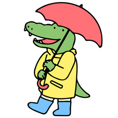 Obraz premium Cute crocodile cartoon character in a raincoat, back to school concept. isolated on white background, vector illustration.