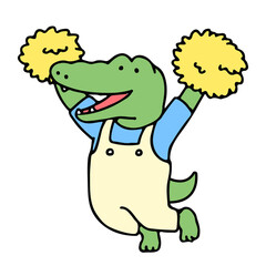 Cute crocodile cartoon character cheering, back to school concept. isolated on white background, vector illustration.