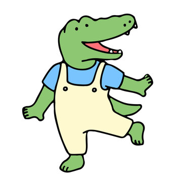 Cute crocodile cartoon character dancing, back to school concept. isolated on white background, vector illustration.