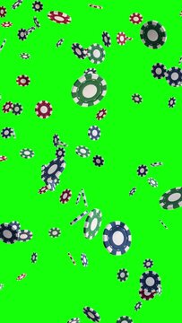 Casino Chips Falling From the Top 9:16 Mobile, Chips Raining Down 4K+Alpha High Resolution