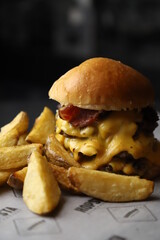 Hamburguesa triple carne con papas fritas