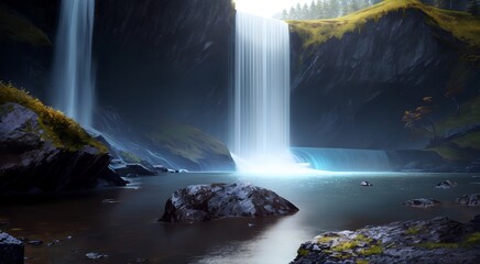 Fototapeta na wymiar The Power of Flow: A Breathtaking View of Cascading Falls [AI Generated]