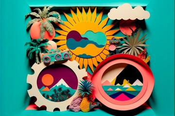 Summer vacation, Trendy Summer Collage 2023s, Paper collage design, Scrapbook. Generative ai