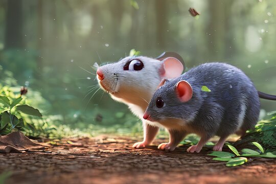 cute mice in the woods 3d render characters