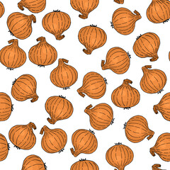 Seamless pattern with ripe onion bulbs