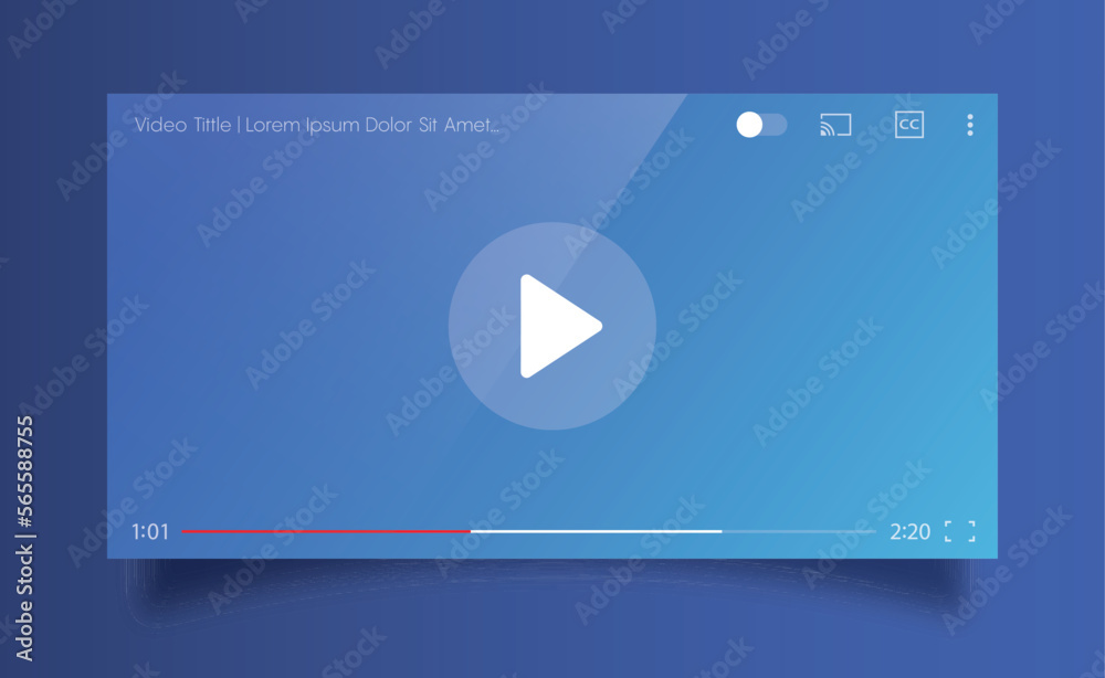 Poster template colourful multimedia frame. mockup live stream window, player on red background. online bro