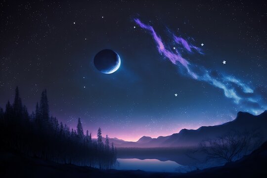 Crescent Moon Magic: A Starry Night Sky with Serenity and Calm