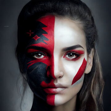 Beautiful Woman from Albania Paints Her Face in Patriotic Flag