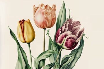 Beautiful Tulips watercolor style. High Quality Illustration. Generative AI