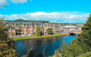 Fototapeta premium City views of Inverness and Ness River in Sunny days