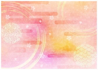 筆模様ピンク和紙背景