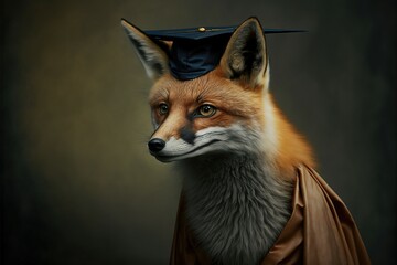 A fox wearing a graduation cap and gown | generative AI