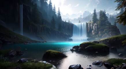 The Power of Flow: A Breathtaking View of Cascading Falls [AI Generated]