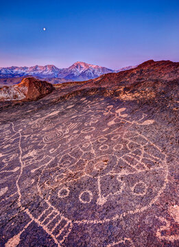 Piute Petroglyphs and full moon