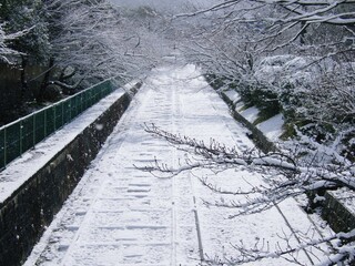 京都　インクラインの雪景色