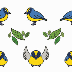 Seamless Violaceous Euphonia Bird Pattern Design with White Background