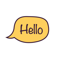 Hello. Greeting in a speech bubble. Talk bubbles isolated on white background. Comic book style. Dialogue or message. Vector illustration