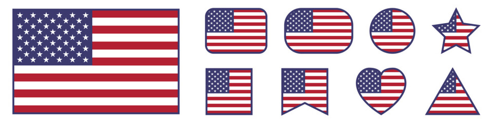 USA flag icons set. American national symbol. Vector illustration