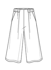 woman shirred waist culotte pants technical drawing