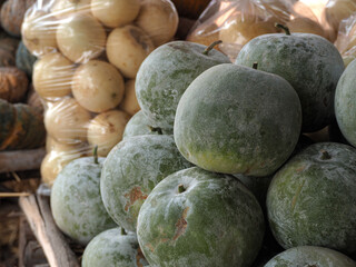 fresh vegetables at the market, Winter Melon, White Gourd, Winter Gourd, Ash Gourd,Benincasa hispida, photo from street market .
