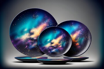 set of plates with galaxy pattern