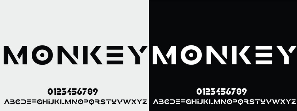 MONKEY Modern Bold Font. Regular Italic Number Typography Urban Style Alphabet Fonts For Fashion, Sport, Technology, Digital, Movie, Logo Design, Vector Illustration