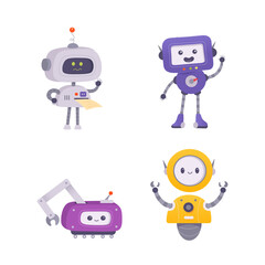 Cute robot set, childish collection with futuristic funny characters, automation machines
