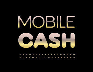 Vector business logo Mobile Cash. Modern Gold Font. Artistic Alphabet Letters and Numbers set
