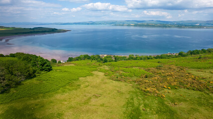 View from hillside overlooking Kilchattan Bay, Isle of Bute and the Firth of Clyde.