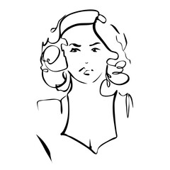 Abstract portrait of fashion woman, line art, quick sketch, girl's beauty minimalist, vector illustration
