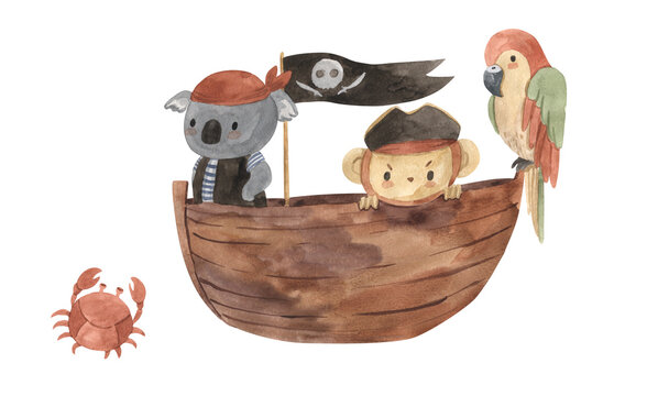 Watercolor pirates illustration for kids