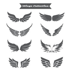 Fototapeta na wymiar Wings icons collection flat black white design