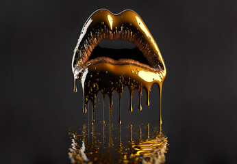 Dripping Gloss red lip on black background. Generative AI