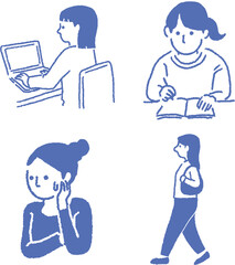 女性の日常のポーズ線画