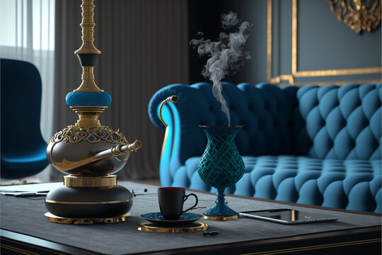 Vintage style hookah, in modern luxury environment 