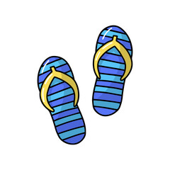 Blue striped summer slippers flip flop footwear beach vacation resort weekend cartoon vector illustration isolated on white background