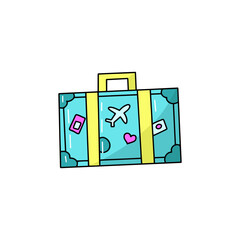 Tourist vintage old retro suitcase briefcase doodle icon luggage travelling cartoon vector illustration isolated on white background