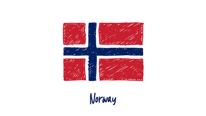 Norway National Country Flag Pencil Color Sketch Illustration with Transparent Background - obrazy, fototapety, plakaty