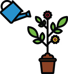 Soundflower, Flower Watering Vector Icon