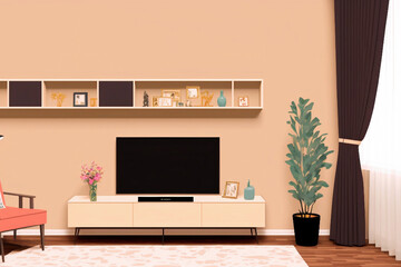 TV, curtains, shelvess background wallpaper