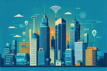 Smart city internet of things and wireless network technology concept vector illustration. 